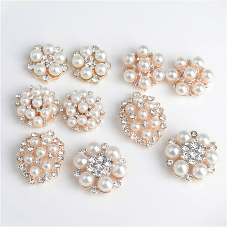 10x Mixed Crystal Pearl Flower Button Embellishment for Jewelry Making DIY 